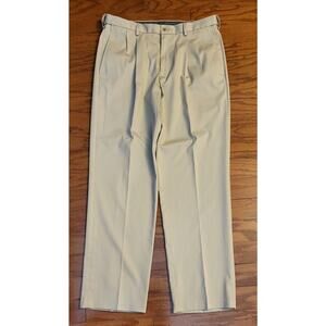 Haggar Mens Premium No-Iron Tan/Brown Khaki Classic-Fit Pants~34x32